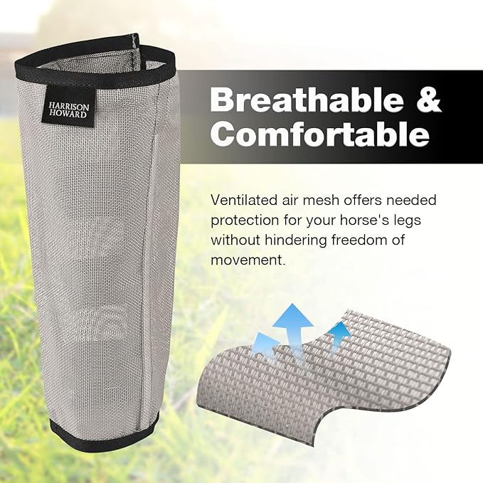 Harrison Howard Loose Fitting Fly Boots UV-Protective Extra Tough Mesh Ventilated Four Fasteners Stay-on Design Protect Horse Legs & Stomp-Reducing Set of 4 Original Grey Yearling
