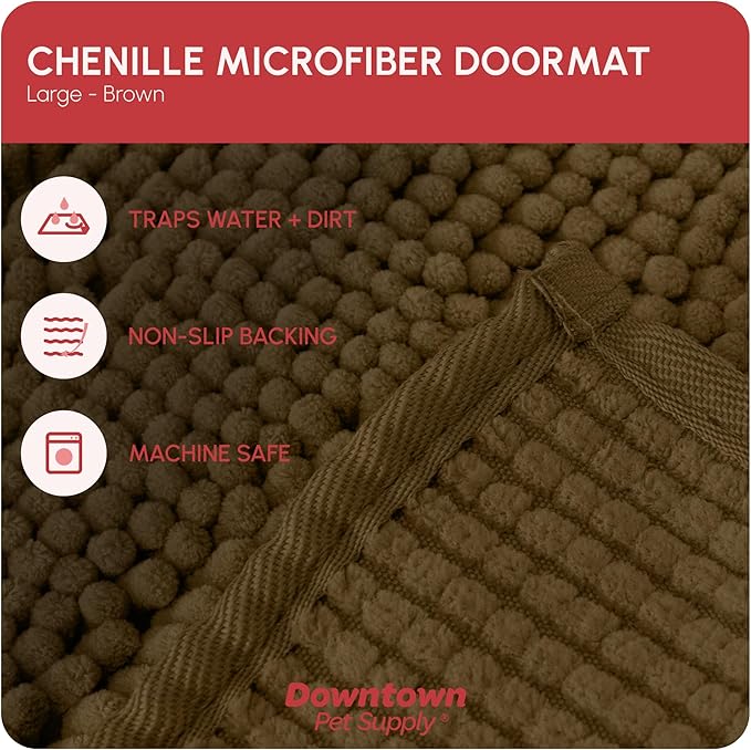 My Doggy Place Microfiber Dog Mat for Muddy Paws, 36" x 26" Brown - Absorbent and Quick-Drying Dog Paw Cleaning Mat, Washer and Dryer Safe - Non-Slip Rubber Backed Dog Floor Mat, Large