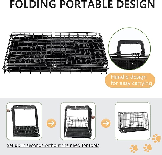 FDW 30-Inch Dog Crate Pet Cage with Metal Folding Design Plastic Tray Indoor Outdoor Dog Kennel Cage for Small and Medium Dogs,Dark Black