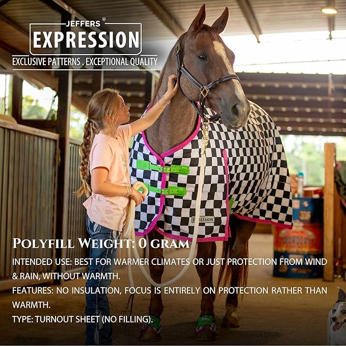 Jeffers Expression 1200 Denier Standard Neck Turnout Sheet, Skater Cowgirl, 75"- Waterproof, Breathable Horse Sheet with 0g Polyfill, No Insulation - Ideal Protection for Wind & Rain, Light Weight