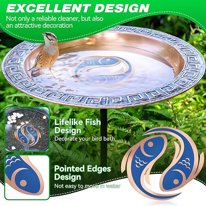 Saillong 2 Pack Bird Bath Copper Disk, Reinforced 99.99% Pure Copper Bird Bath Purification Disk for Physical Clean Water, Birdbaths Cleaner for Outdoor Birdbaths, Bowl and Garden Fountain (Fish)