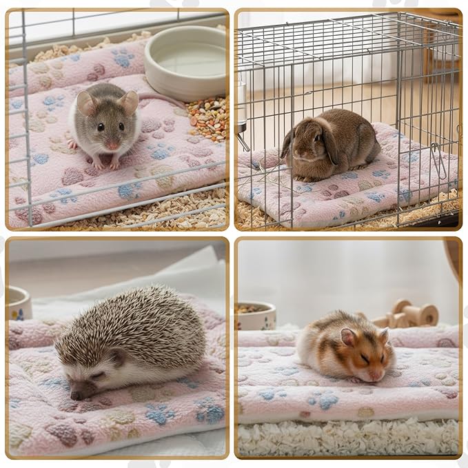 Tuanse 4 Pack Ultra Soft Dog Cat Bed Mat with Cute Print Reversible Fleece Dog Crate Kennel Pad Cozy Washable Thickened Hamster Guinea Pig Pet Bed Mat for Small Animal (13 x 10 Inches,Light Brown)