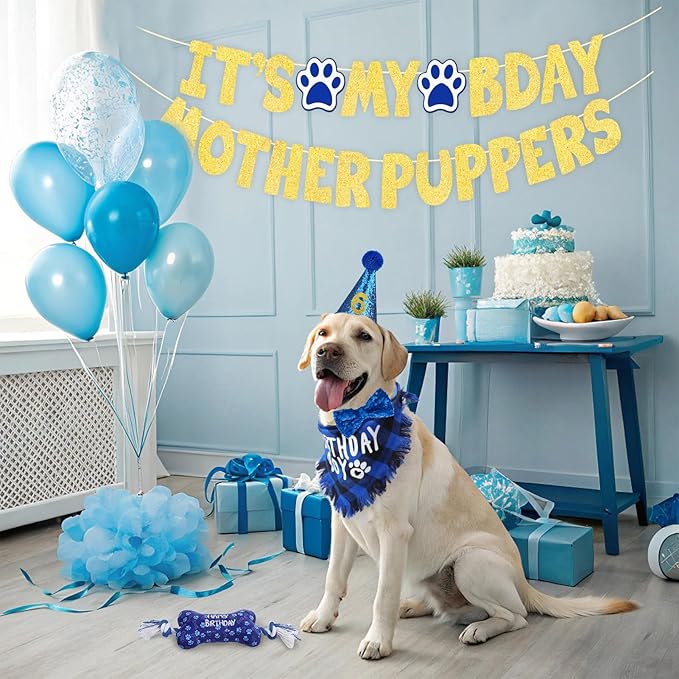 SCENEREAL Dog Birthday Party Supplies, Dog Birthday Bandana Hat Toy Bow Tie Collar Set with Birthday Numbers, Pet Birthday Scarf Accessories Outfit Decorations for Boy Girl Medium Large Dogs, L