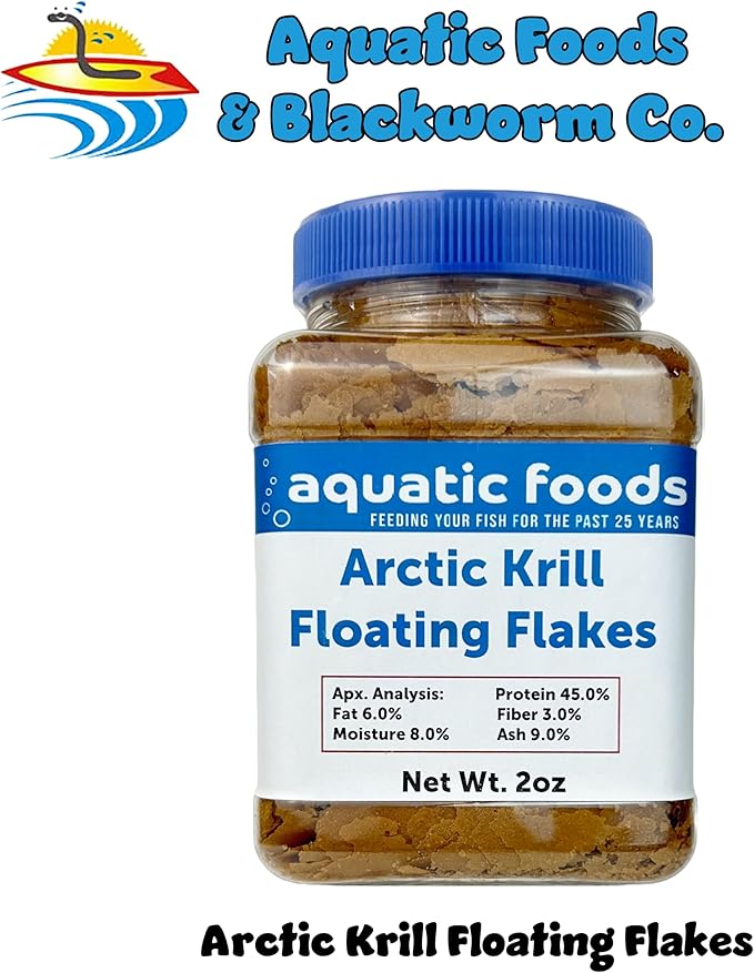 Aquatic Foods Inc. Arctic Krill Flakes with Natural Carotenoids & Astaxanthin to Enhance The Vibrant Colors of Fish, for All Tropical and Marine Fish Also Pellet Mix, Wafer Mix Included…2oz