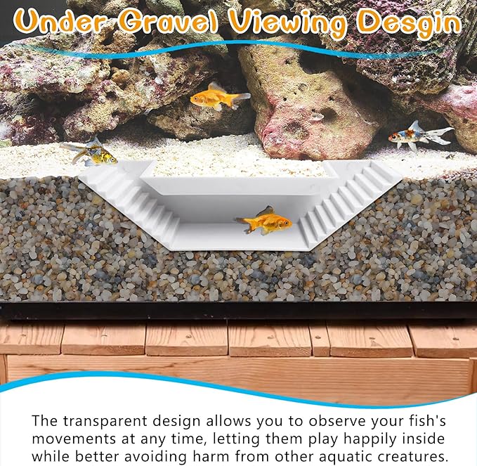 Aquarium Underground Tunnel Small Fish Cave Hideout with 2 Entrances Under Gravel Viewing Shrimp Tunnel Plastic Fish Tank Decoration (White)