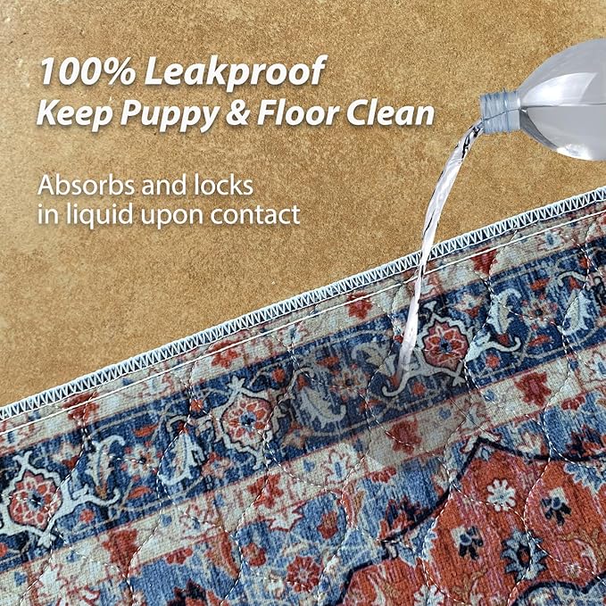 nunubaby Washable Pee Pads for Dogs, Stylish, Non-Slip and Leak-Proof Pee Pads. Reusable Potty Pads for Dogs for Crates and Floors.(Red/Multi, 72" x72")