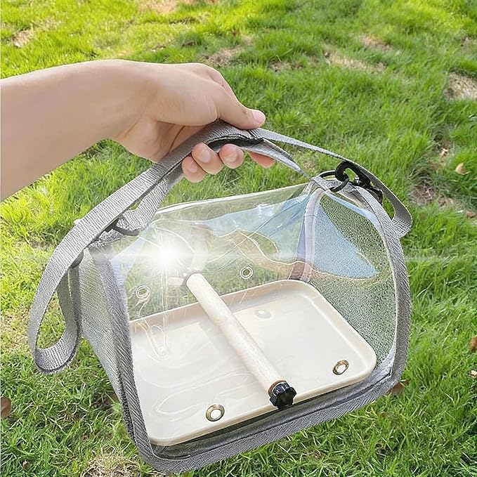 Portable Bird Travel Carrier with Breathable Mesh Windows Hands Free Parrot Backpack for Vet Visit Shopping Hiking, Clear View Small Pet Cage with Easy Clean Removable Tray and Perch