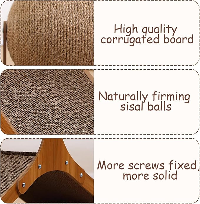 Rabbit Scratching Toys, Sisal Bunny Scratcher Ball and Scratch Cardboard Pad, Pet Enrichment Interactive Toy for Indoor Bunnies Ferrets Chinchillas Small Animals Boredom Breaker