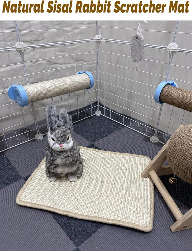 Rabbit Scratching Pad 4 Pack Natural Sisal Bunny Scratch Pads Small Animal Nail Scratcher for Indoor Grinding Claw Mat Pet Rug for Guinea Pigs Chinchillas Ferrets (White)