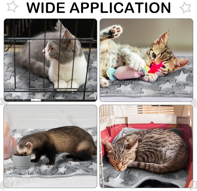 Tudomro 8 Pcs Guinea Pig Blankets Absorbent Washable Animal Fleece Bedding Cage Liners Waterproof Reusable Pet Pee Sleep Mat Pad Cover for Chinchilla Hamster Ferret(Grey Star,16 x 24 Inch)