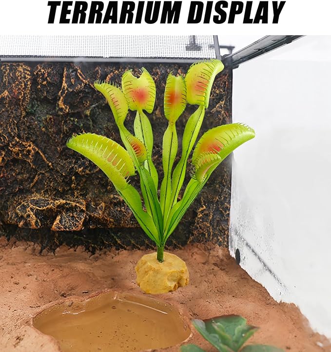 Woyrise Reptile Plants Succulent, Artificial Desert Plant for Terrarium Decor, Bearded Dragon Tank Accessories fit Gecko Lizard Chameleon Ball Python Snake - Venus Flytrap Plant