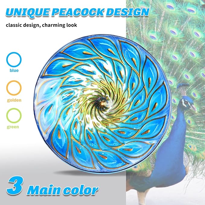 MUMTOP 11 inch Hanging Bird Bath Glass BirdBath Peacock Outdoor Birdfeeder for Garden Yard Decoration