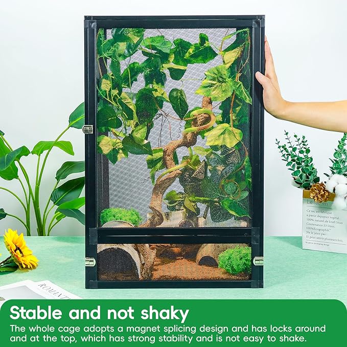 33 Gal Detachable and Foldable Reptile Butterfly Cage Terrarium, 360° Observation, Airflow, Interaction in Gecko Tank for Crested Geckos, Leopard Geckos, Chameleons, Bearded Dragons