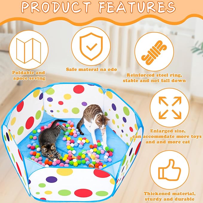 Palksky Interactive Cat Toys with Cat Ball Pit, Toy Balls, Ball Launcher, Spring Toys for Bored Indoor Cats Self Play, Enrichment Toy for Fun and Exercise