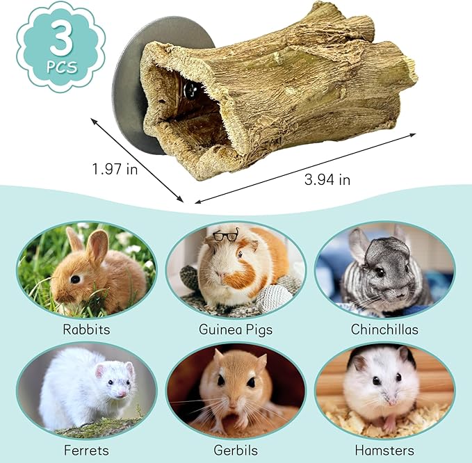 Fhiny Rabbit Chew Toys, 3 PCS Hanging Natural Papaya Wood Chew Sticks Guinea Pig Treats for Dental Care Small Animal Molar Snacks Bunny Treats for Rabbits Guinea Pigs Chinchillas Hamsters Gerbils