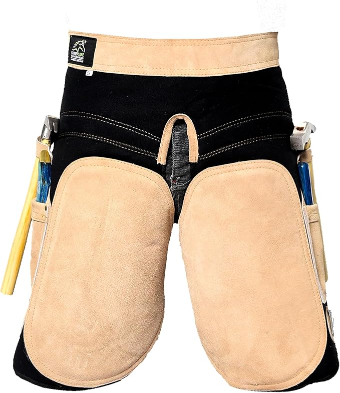Equine Care Farrier Apron Chaps – 2mm Cowhide Suede Leather, 500 GSM Canvas, 23" Length, Adjustable Waist (28–52"), Ambidextrous Knife Pockets, Magnets & Loops – Horseshoeing & Hoof Trimming.
