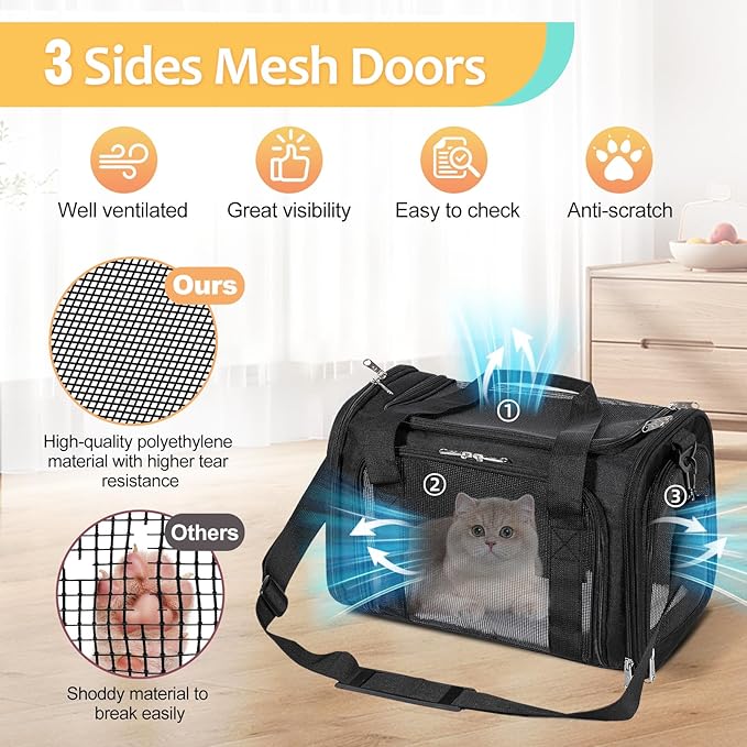 Discala Cat Dog Carrier Pet Carrier for Small Medium Cats Puppies Dog Carriers for Small Dogs Collapsible Soft Sided Cat Travel Carrier - Black 21 * 13 * 13