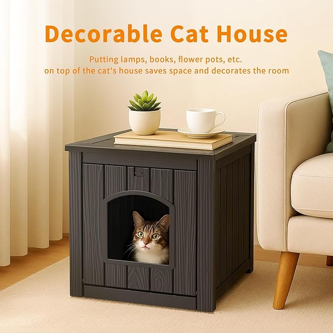 DRATO Outdoor Cat House -Weatherproof Resin Cat Houses for Outdoor Cats, Durable, Easy Assembly,cat igloo outdoor，Durable & Insulated Shelter for Garden, Patio, or Backyard（Black，18.46*23.62*21.42）