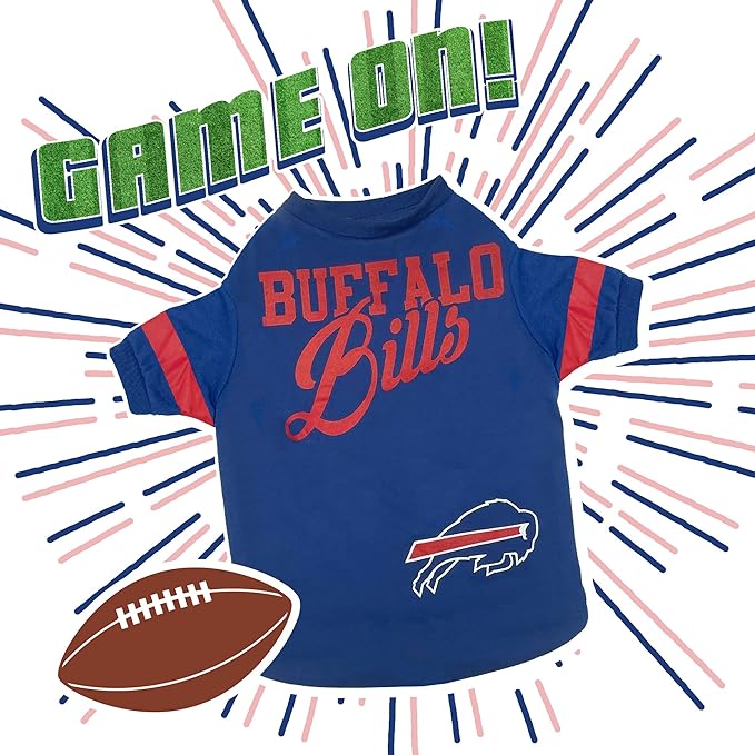 Pets First NFL Buffalo Bills T-Shirt for Dogs & Cats, Large. Football Dog Shirt for NFL Team Fans. New & Updated Fashionable Stripe Design, Durable & Cute Sports PET TEE Shirt Outfit (BUF-4146-LG)