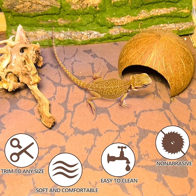 BNOSDM 2 PCS Reptile Carpet Mat Terrarium Liner Bedding Reptile Cage Mat Supplies for Tortoise Lizard Leopard Gecko Snake Chameleon 39.4" x 19.7"
