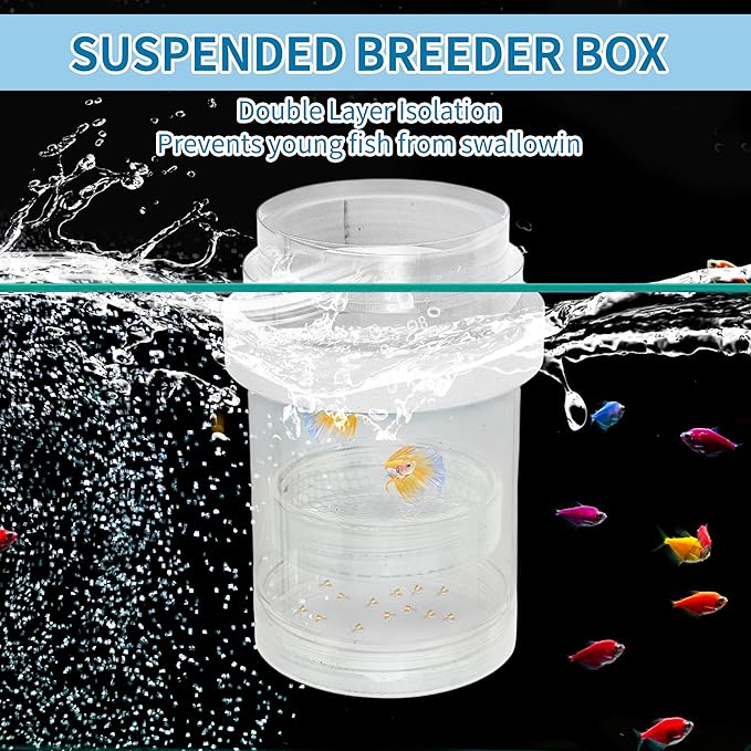 Suspensions Breeder Box, Floating Mesh Isolation Fish Tank Separator Set, Ideal for Aquatic Pets, Large, White, 1 Set