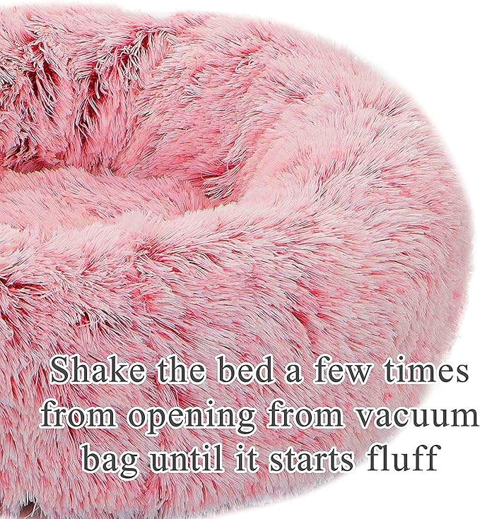 Dog Bed Large, Soft Round Cuddler Dog Beds Fluffy Plush Faux Fur Pet Beds, Anit-Anxiety Self-Warming Comfy (28", Dark Pink)