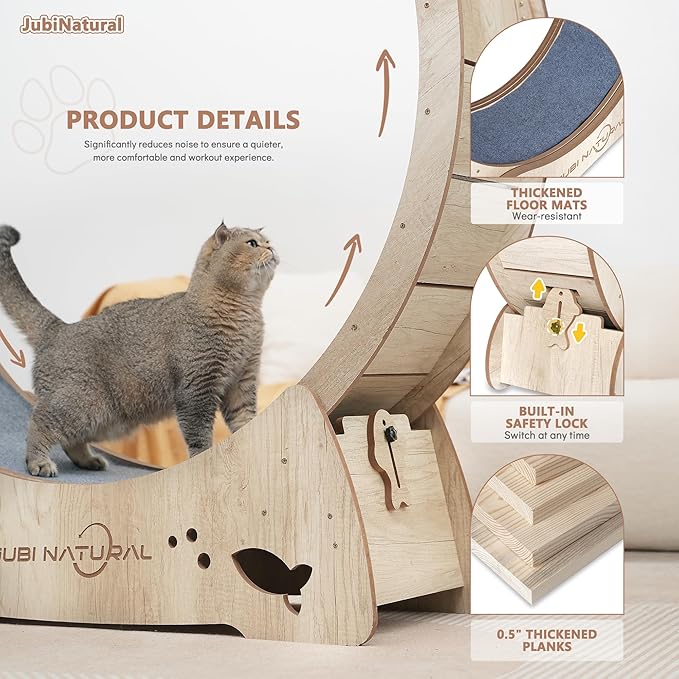 Cat Exercise Wheel, 40" Cat Running Wheel for Indoor Cats with Quiet Carpeted Runway, Cats Treadmill Wheels with Locking Mechanism, Cat's Weight Loss and Health