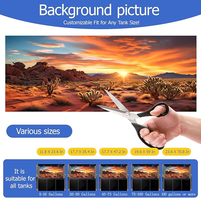 Aquarium Background & Terrarium Background – Ultra HD Static Cling, Tape-Free, Desert Sunset Design for Reptile Tank Decorations, Perfect for Bearded Dragon and Leopard Gecko Tanks 19.6 X 59 Inches