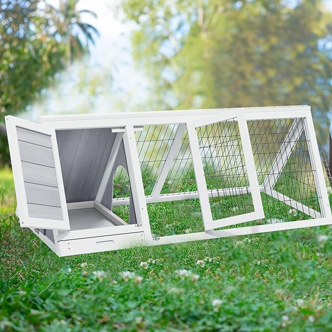 Rabbit Hutch Indoor Outdoor, Chicken Coop, Brooder Box for Chicks, A-Frame Poultry Quail Cage Duck House with Ventilating Wire Bunny Cage for Small Animals (Grey)