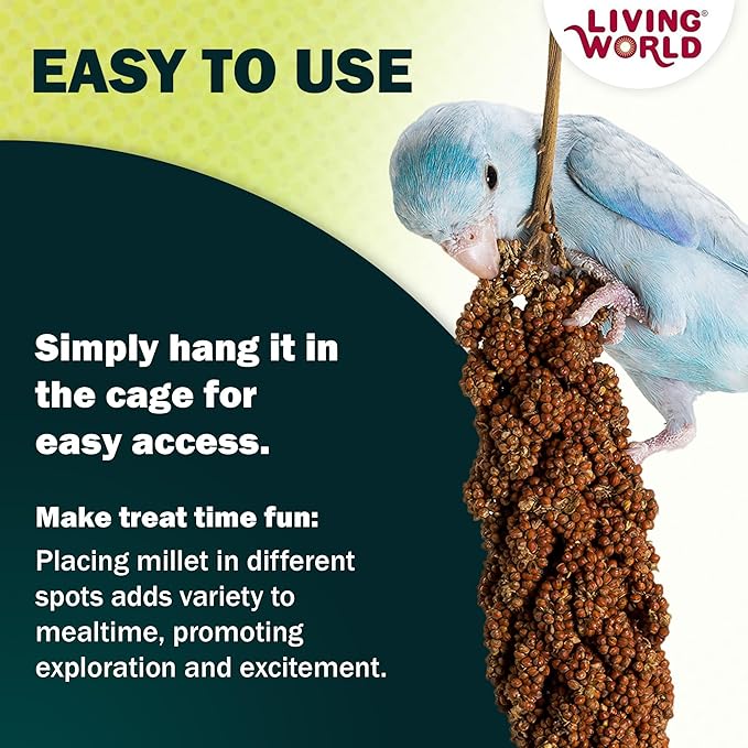Living World – Millet Spray for Birds, 7 Oz – Premium Treat for Budgies, Canaries, Finches, Cockatiels and Other Pet Birds