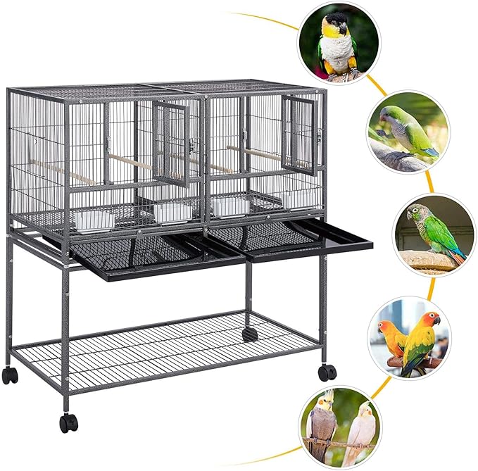 Yaheetech Stackable Divided Breeder Breeding Parakeet Bird Cage for Canaries Cockatiels Lovebirds Finches Budgies Small Parrots with Detachable Rolling Stand, Black