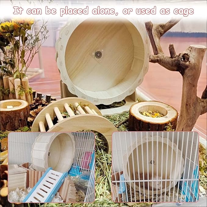 Hamiledyi Hamster Wheels Wooden Silent Running Wheel for Gerbil, Mice, Guinea Pigs Dwarf Syrian Hamster (9.05in)