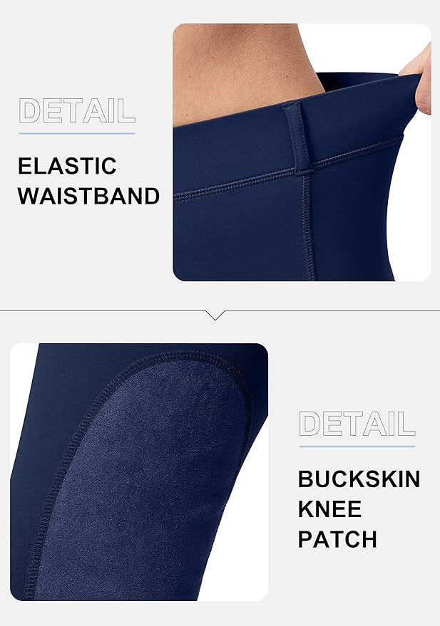 SANTINY Women's Horse Riding Pants with Zipper Pockets Knee-Patch Schooling Tights Equestrian Breeches for Women