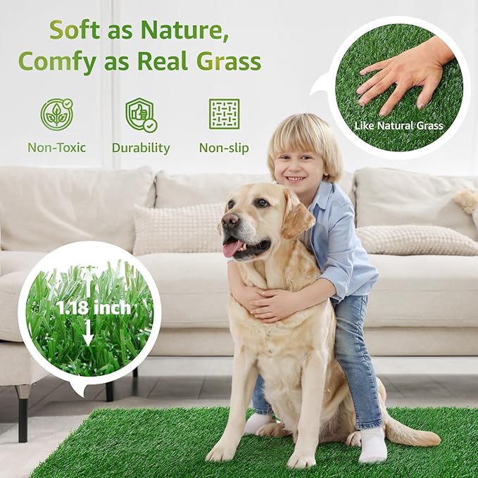 LOOBANI Dog Grass Pee Pads, 2 Pack Artificial Grass Pads for Potty Tray, Fake Grass for Dogs to Pee On, Outdoor Indoor Pee Grass for Dog Potty (18 * 23 inch)