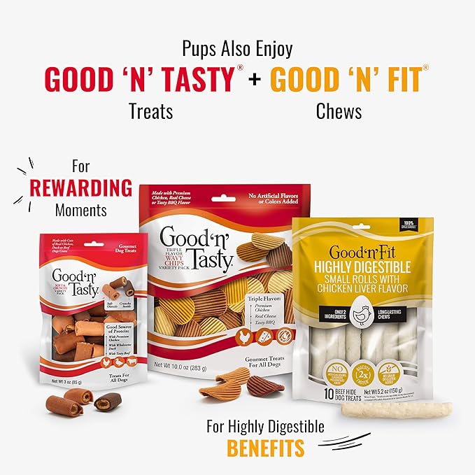 Good 'n' Fun Triple Flavor Mini Rolls, 8 Ounce, Treat Your Small Dog to a Long-Lasting Rawhide Chews