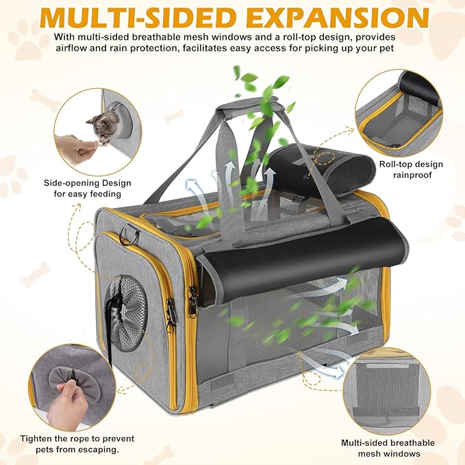 Pawinner Pet Carrier with Wheels, 17.7" x 13" x 13" Airline Approved Cat Carrier, Newly Designed Rolling Travel Bag with Telescopic Handle, for Small Dogs and All-Breed Cats