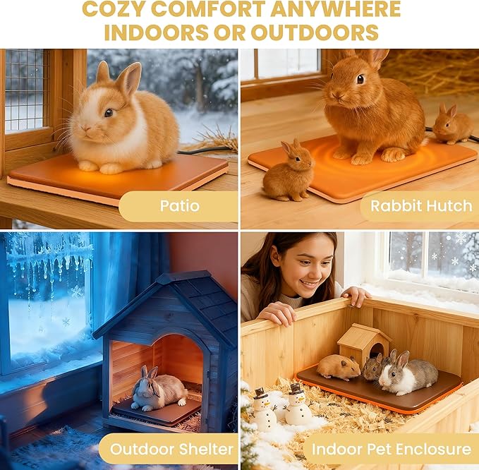 Small Animal Heating Pad, Small Animal Bed, Large Outdoor/Indoor Winter Thermal Heating Pad for Rabbits, Guinea Pigs & Chickens, Waterproof & Chew-Resistant, 30W Energy-Efficient, 15.7" x 11"