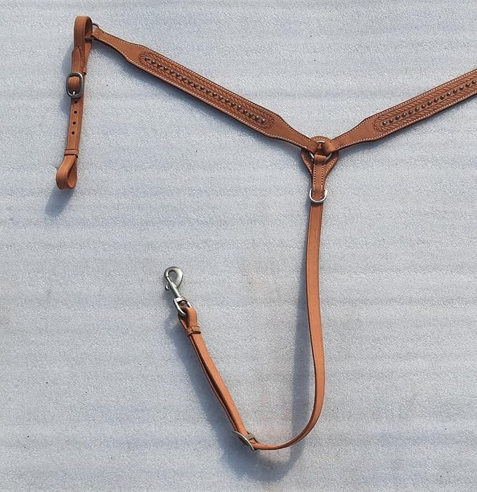 Premium Leather Western Breast Collar for Horse Riding | Adjustable & Comfortable Equestrian Tack | Durable Saddle Strap for Roping & Ranch Work