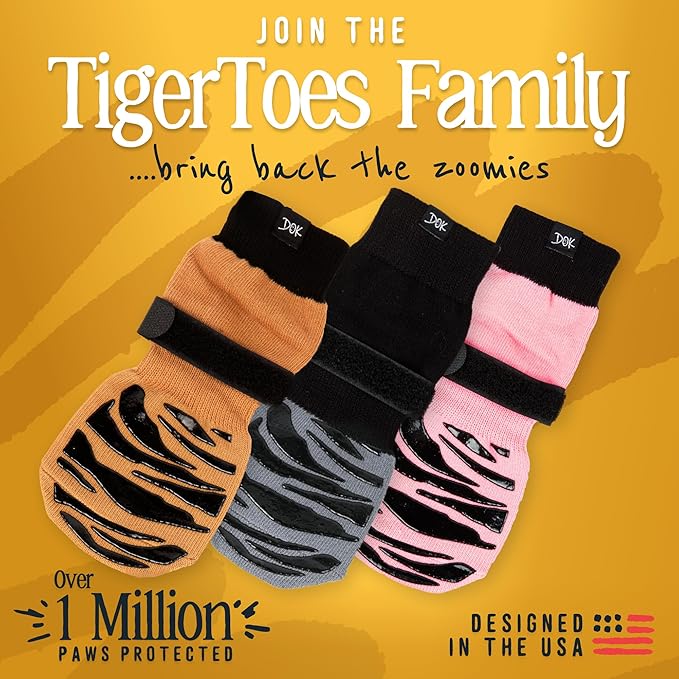 DOK TigerToes Premium Non-Slip Dog Socks for Hardwood Floors - Extra-Thick Grip That Works Even When Twisted - Prevents Licking, Slipping, and Great for Dog Paw Protection (Cool Caramel, X-Large)
