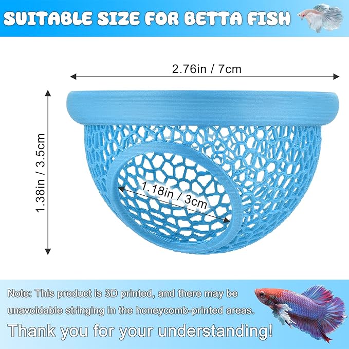 Blue Floating Betta Hide & Shrimp Cave: 3-in-1 Aquarium Hammock, Feeder & Resting Spot for Betta Fish, Shrimp & Small Fish | Eco-Safe PLA