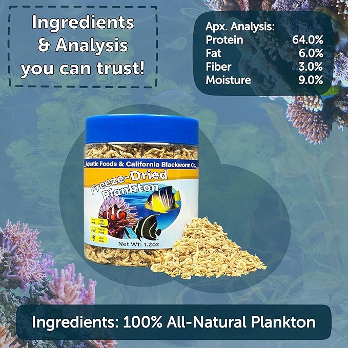 Aquatic Foods Inc. Pacific Plankton, Freeze Dried Plankton for Marines, Corals, Anemones, Cichlids, Discus, Tetras, Goldfish, Angel Fish, 12-Type Pellet Mix, 4-Type Wafer Mix Included..2.45oz Canister