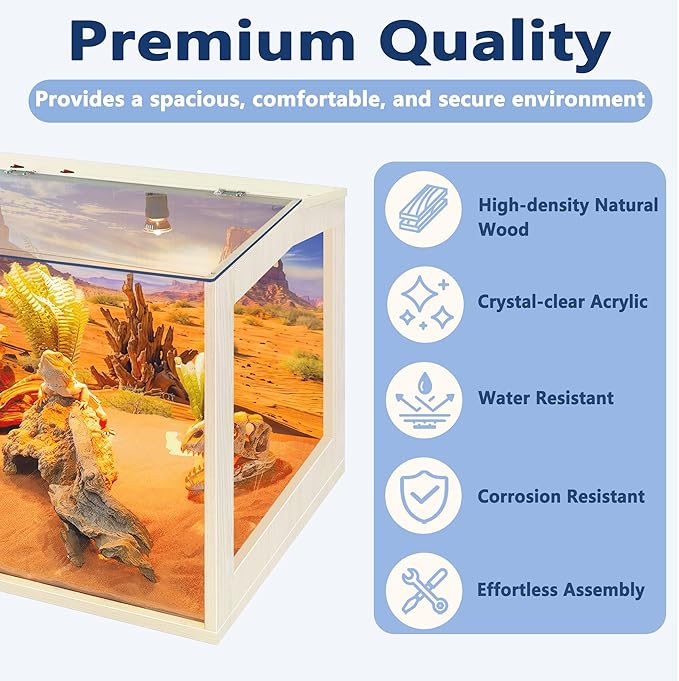 PROLEE Bearded Dragon Tank,Lizard Tank with Clear Acrylic Roof,Anti-Scratch Reptile Enclosure, Snake Tank and Reptile Tank,Built-in Light Fixtures with Switc (25 Gallon, 24" Long, Clear Acrylic Roof)