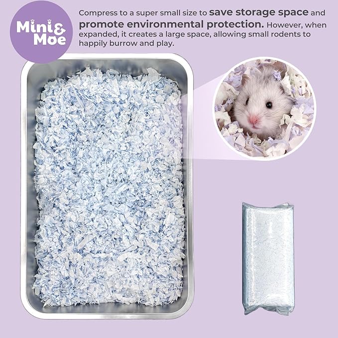 mini&moe Hamster Bedding 25 Liters: Dust-Free and Odor Control Moisture Absorbent Natural Paper Small Pet Bedding - for Guinea Pigs, Hamsters, Rabbits, and Small Animal