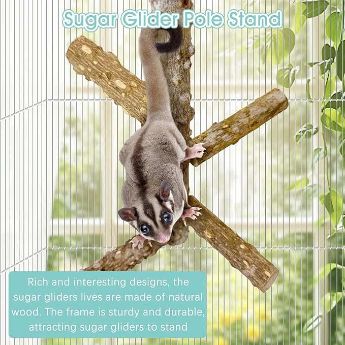 BNOSDM Sugar Glider Toy Natural Prickly Ash Wood Perch Stand Squirrel Hanging Wooden Climbing Pole Hamster Paw Grinding Perch Small Animal Cage Accessories for Chinchillas Rats Gerbil