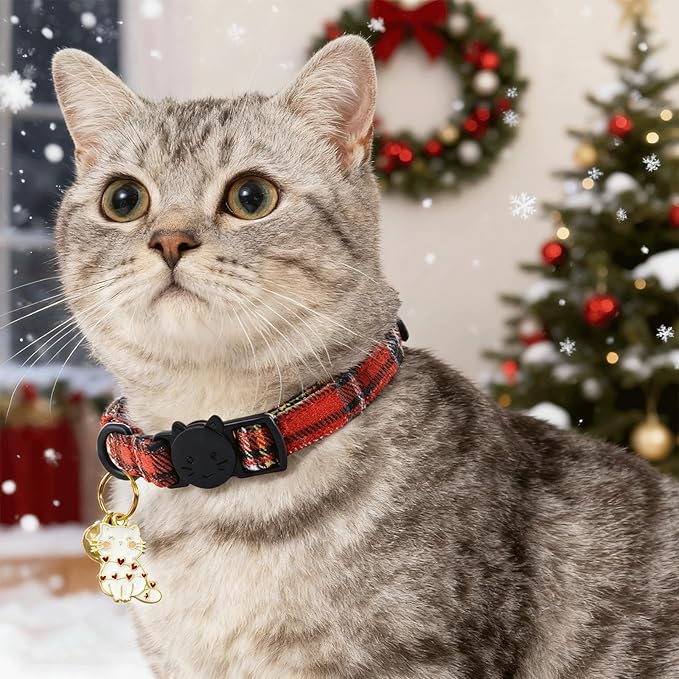 Elegant little tail 2 Pack Cat Collar- Christmas Cat Collars Breakaway with Bell Pendant Wedding Kitten Boy Girl Safety Adjustable 7-12 Inch Collar for Small Cats Puppy