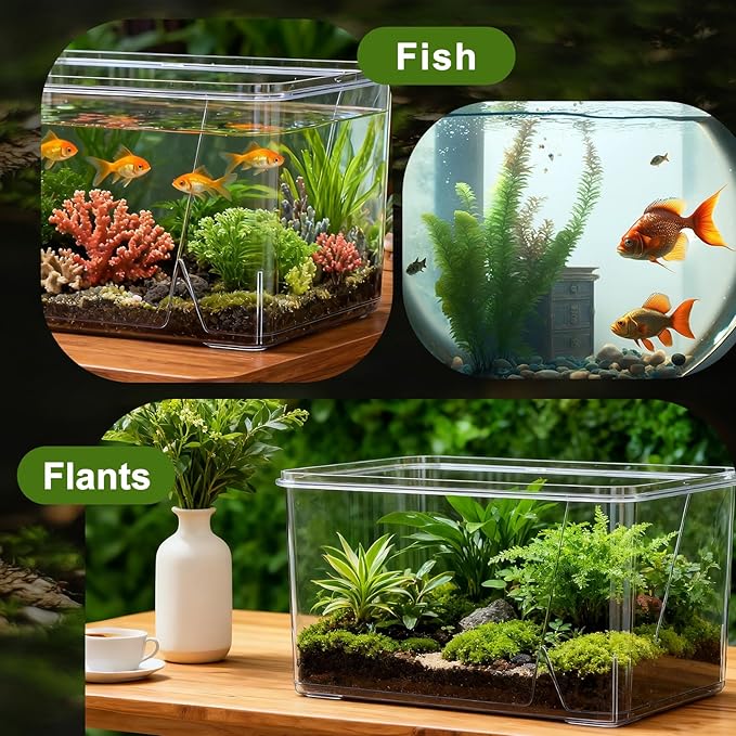 Geelin 2.5 Gallon Plastic Fish Tank Large Bowl Shatterproof with Crystal Clear Clarity for Terrarium, Flower Vase Centerpiece Gift for Fish Lovers(Square)