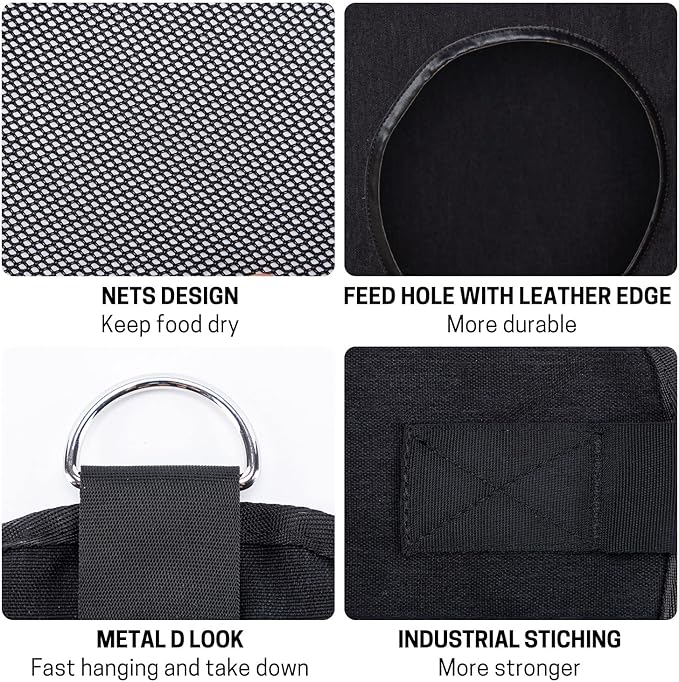 Hay Bags for Horse, Large Capacity Feeding Bag, Hay Nets for Sheep, Goats, Open Feed Hole Hay Feeder for Slow Feeding (Black)