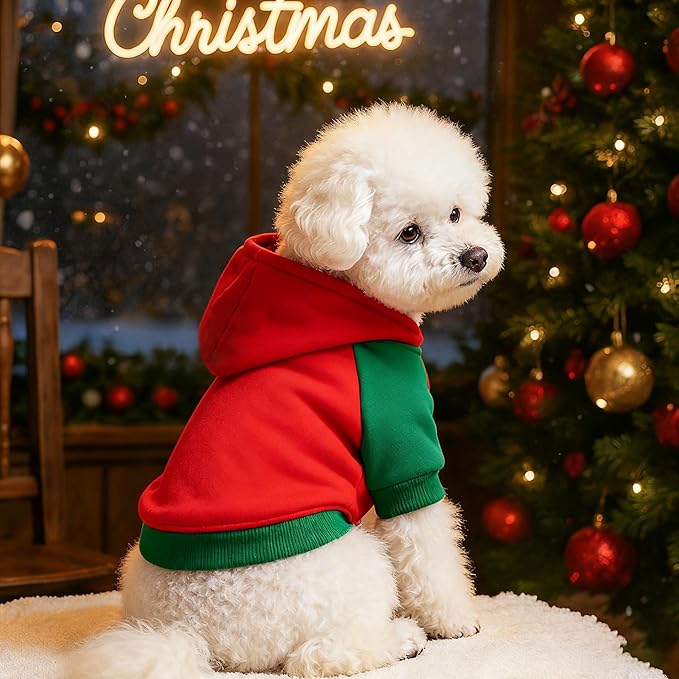 Custom Dog Hoodie, Personalized Sweatshirt with Photo Text Name Logo, Customized Hooded Sweater for Small Medium Large Dogs & Cats (Red + Green Border, Medium)
