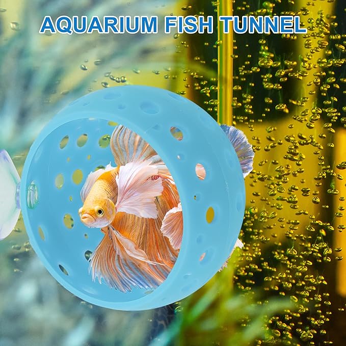 Betta Hideout Tunnel, Interactive Aquarium Decor, Aquarium Tunnel for Betta, Exciting Hiding Spot, Blue