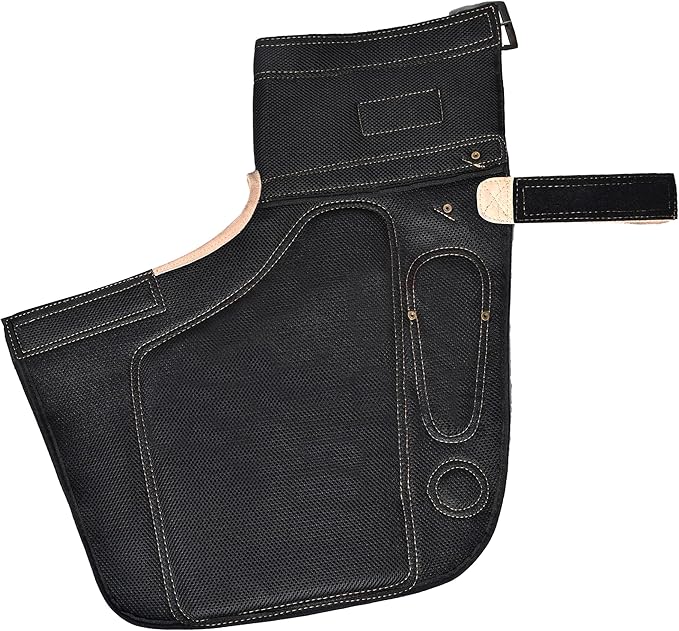 Equine Care Farrier Apron Chaps for Men 25" Cowhide Suede Leather & Canvas, Adjustable 28"-52" Waist, 2 Hammer Loops, Hoof Knife Pockets & Nail Magnets, Air Mesh, Farrier Tools for Hoof Trimming.